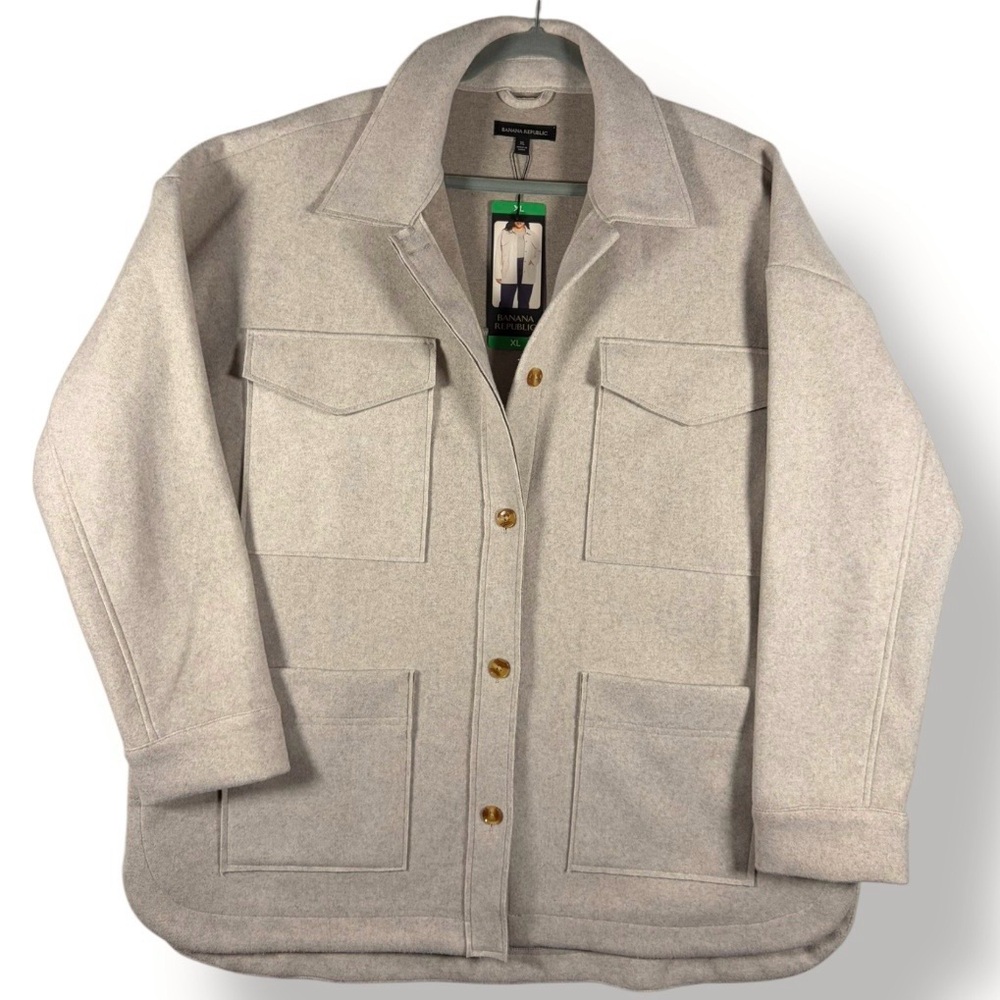 BANANA REPUBLIC Oversized Structured 4 Pocket Fleece Shacket Jacket Tan Beige XL - Picture 2 of 7